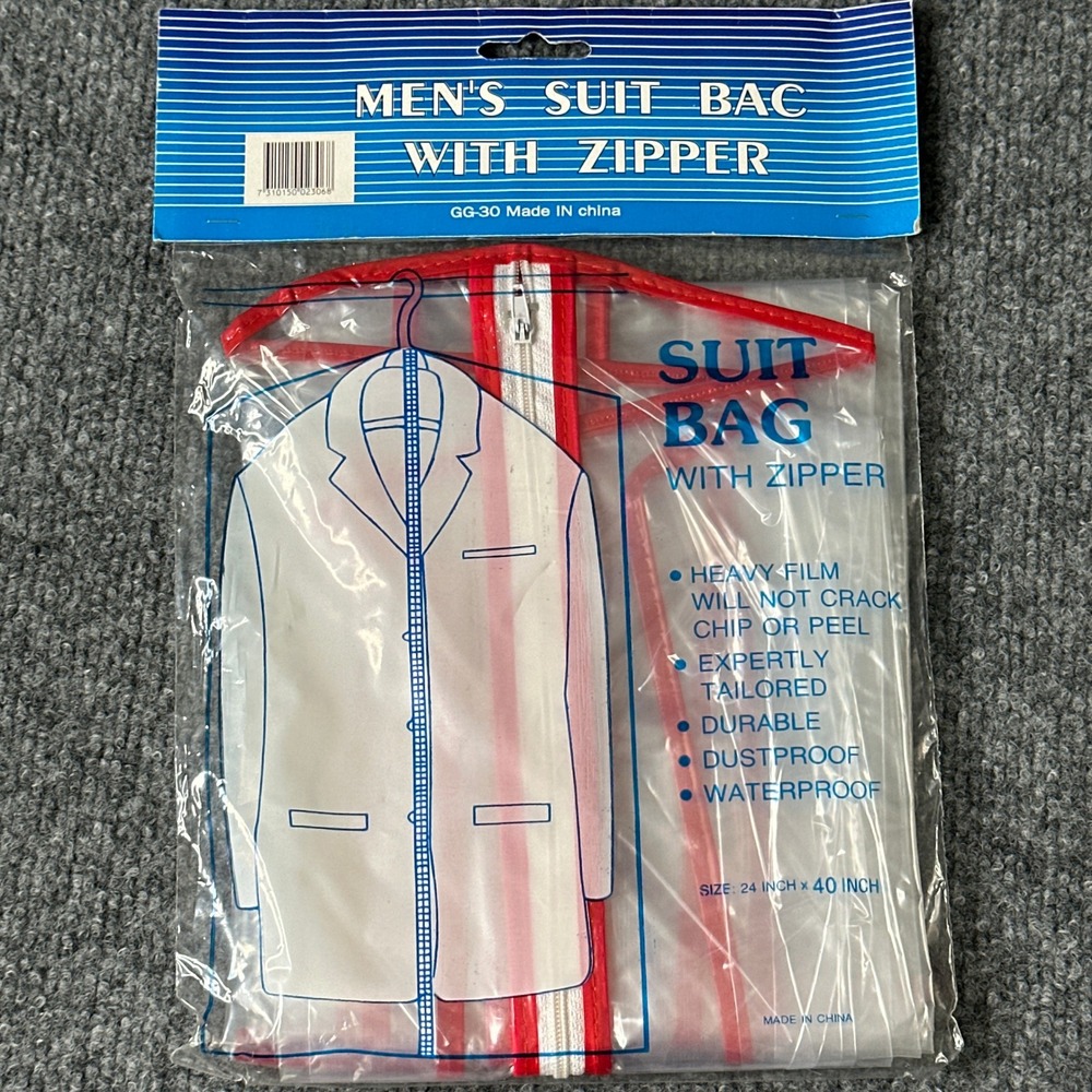 Vintage Mens Suit Bag Clear Garment Red Taping With Zipper Travel Storage Bag